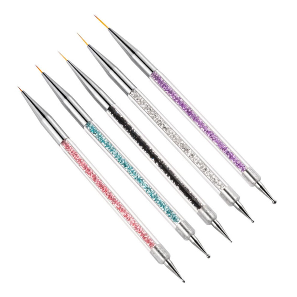 Dual Ended Nail Art Brush Pen Set 5pcs Professional Nylon Bristle Manicure Tools for Fine Designs