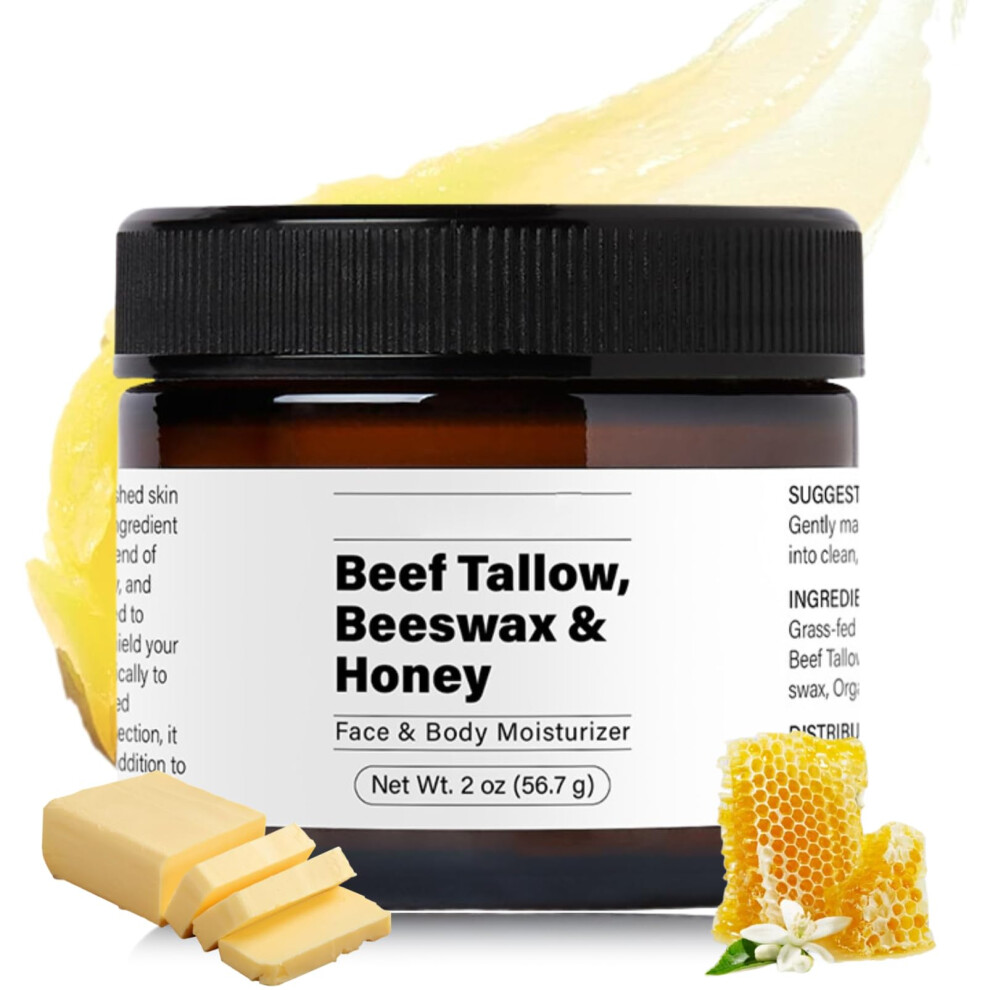 Beef Tallow Balm with Raw Honey  Grass Fed Anti Aging Moisturizer for Face and Body Hydration