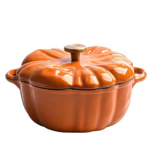 Enameled Cast Iron Casserole, Festive Pumpkin Shaped Dutch Oven 20cm for Stew and Camping