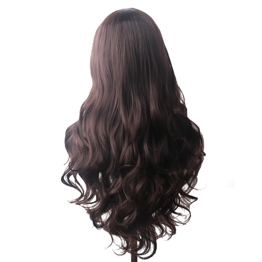 Long Wavy Ombre Synthetic Wig for Women, Dark Brown 28 Inch Middle Part, Heat Resistant Cosplay