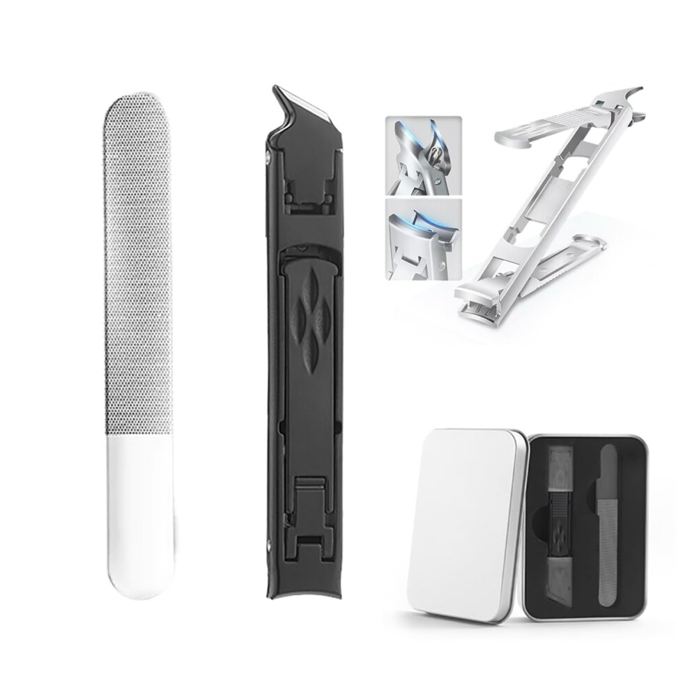 Stainless Steel Foldable DoubleEnded Nail Clipper with Curved and Beveled Blades, Black