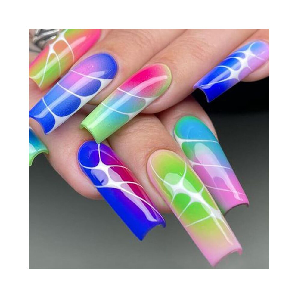 Long Coffin French Tip Press On Nails  Glossy Full Cover Fake Nails with Natural Look and Easy Application