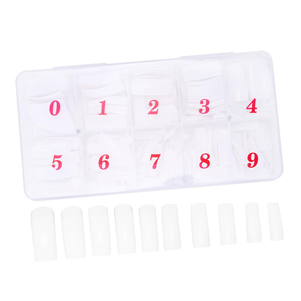 White 500Pcs Fake Nail Tips Set With Multiple Sizes And French Manicure Stickers For Diy