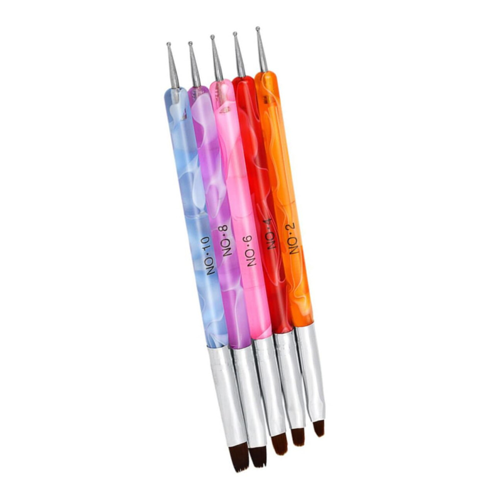 5pcs Nail Art Brush Set with Manicure Dotting Tools, DoubleEnded Design for Salon and Home