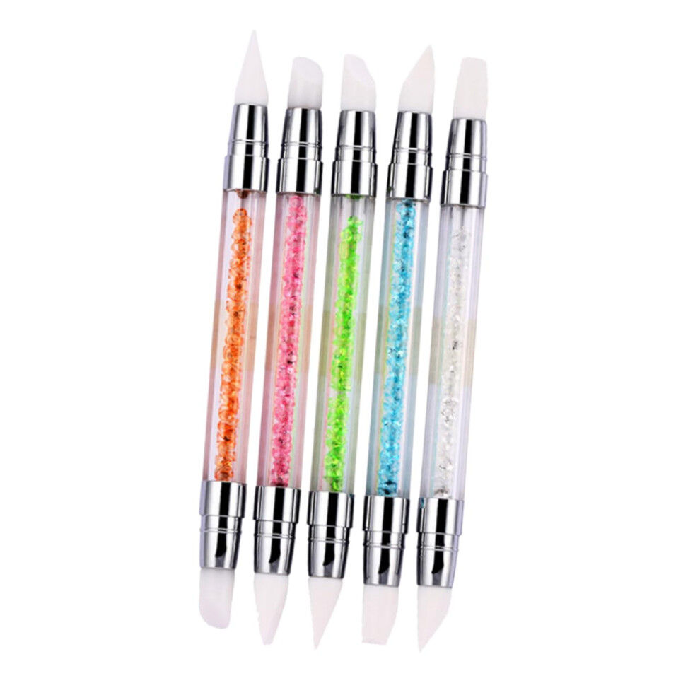 5pcs Silicone Nail Art Brush Set for Painting and Carving with Ergonomic Long Handle