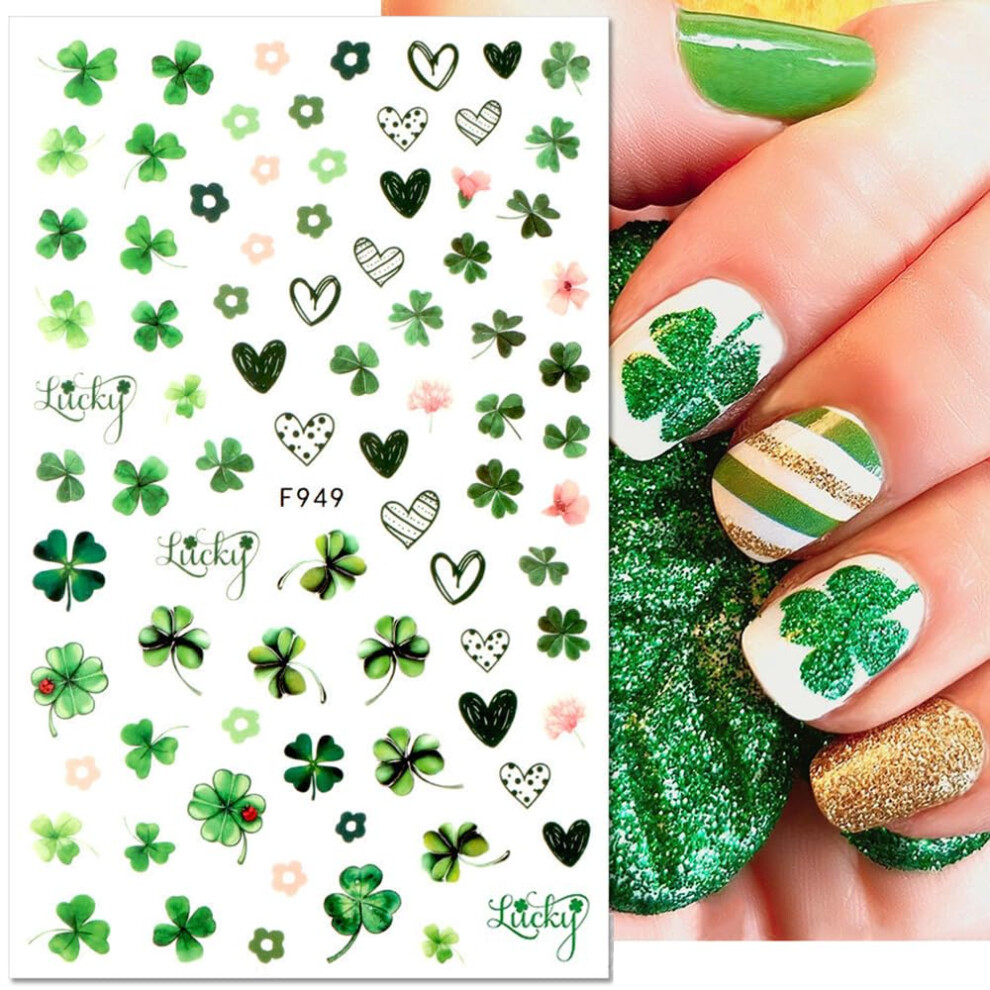 Green St. Patrick's Day Nail Stickers 6 Sheets Shamrock 3D Selfadhesive Nail Art Decorations