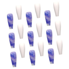 Glossy Blue Coffin Fake Nails 24pcs Full Cover Tips for Weddings Parties and DIY Nail Art