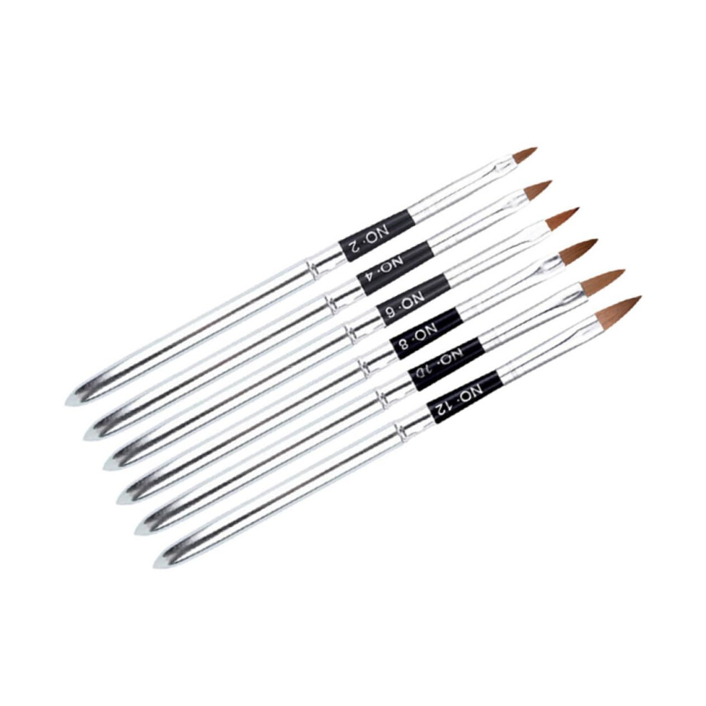 6pcs Professional Nail Art Brushes Acrylic Brush Set with Long Handles and Synthetic Bristles