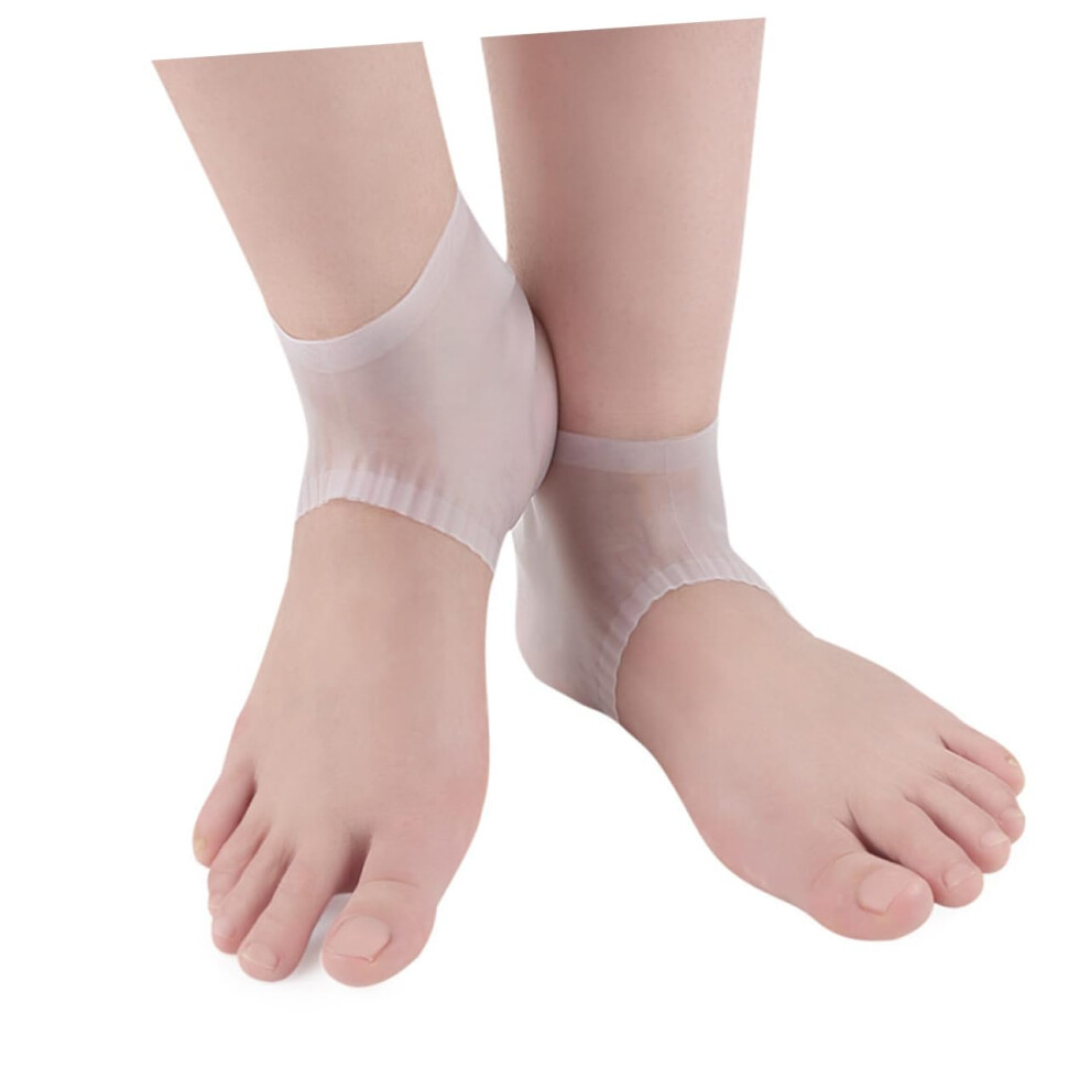 Heel Protector Sleeve with Silicone Gel Pad for Cracked Heels and Foot Pain Relief, White