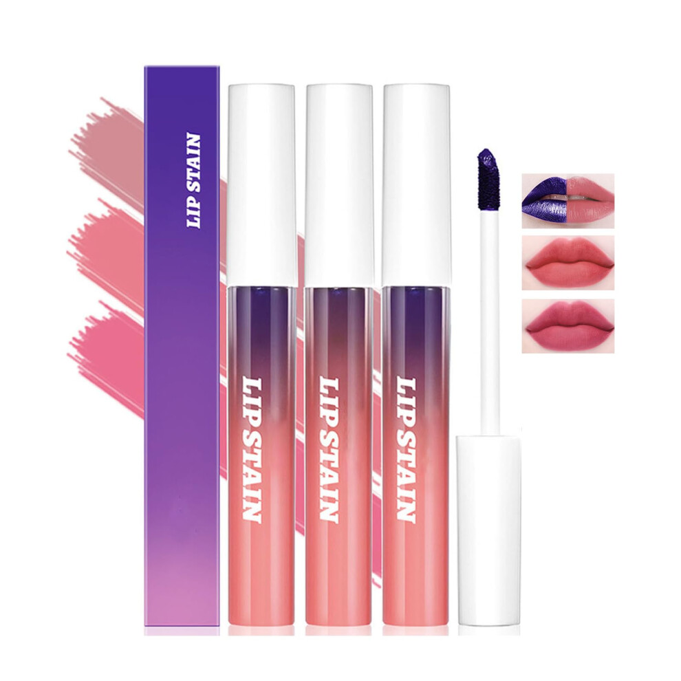 Pink 3Pcs Peel Off Lip Tint Set, Long Lasting Matte Waterproof Pigmented Lip Stain (Pink)