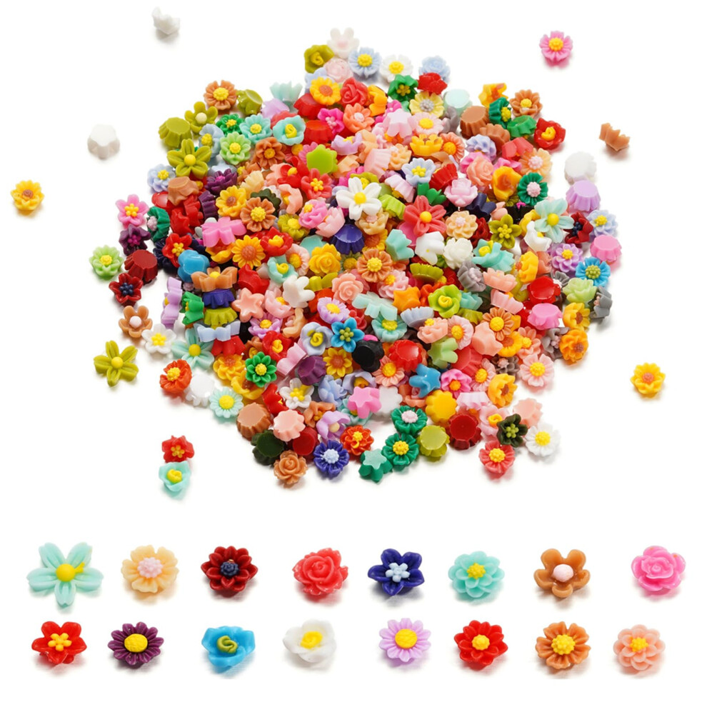200Pcs Resin Flower Nail Art Charms Bright Mixed Colors Flatback 6x8mm Mini Flowers for DIY Crafts