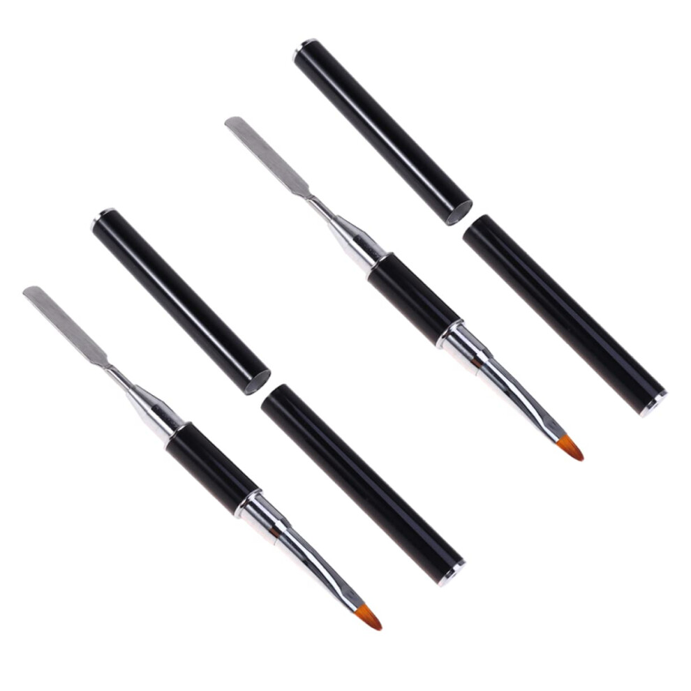 Black 2Pcs Dualended Poly Gel Nail Brush With Picker And Cap For Extensions And Salon Or Home Use