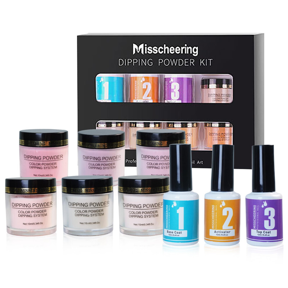 Dip Powder Nail Kit No Lamp Needed, 6 Colors French Manicure Starter Set for DIY Salon