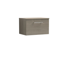 Balterley Level 600mm Wall Hung 1 Drawer Vanity Unit with Worktop - Solace Oak Natural Wood-grain Finish