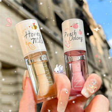 2Pcs Hydrating Lip Oil Set with Tinted Lip Balm Duo for Deep Hydration and LongLasting Peach Honey Gloss