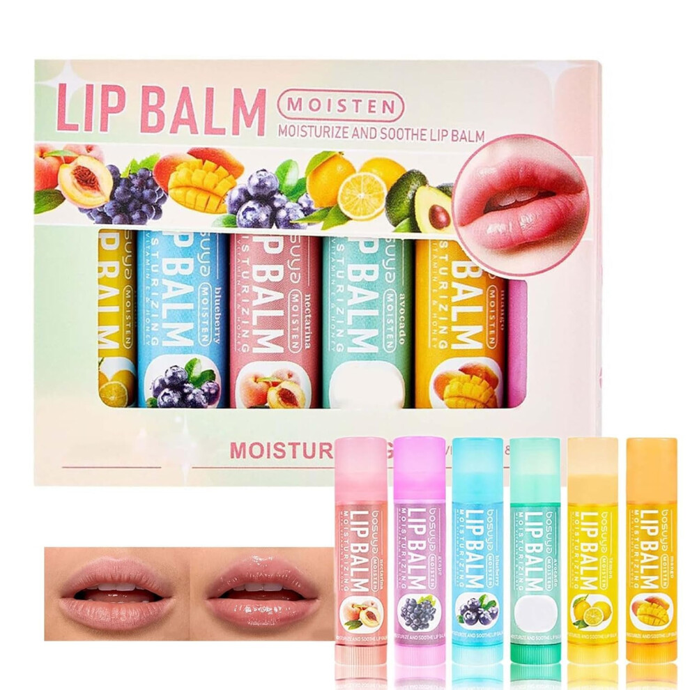 Lip Balm Set 6PCS Natural Beeswax Moisturizing Lip Care with Vitamin E for Chapped Lips Variety