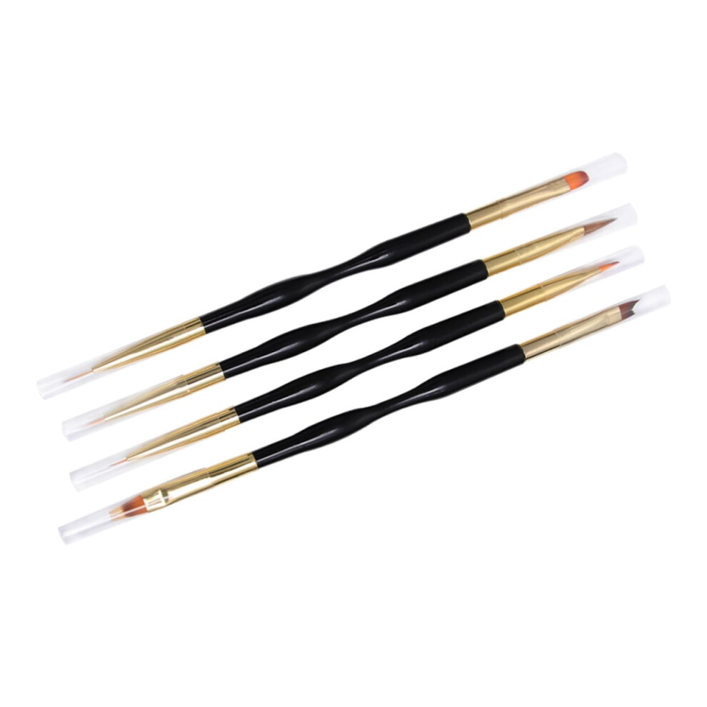 Black 4Pcs Doubleended Nail Art Brush Pen Set For Precise Detailing And Home Manicure