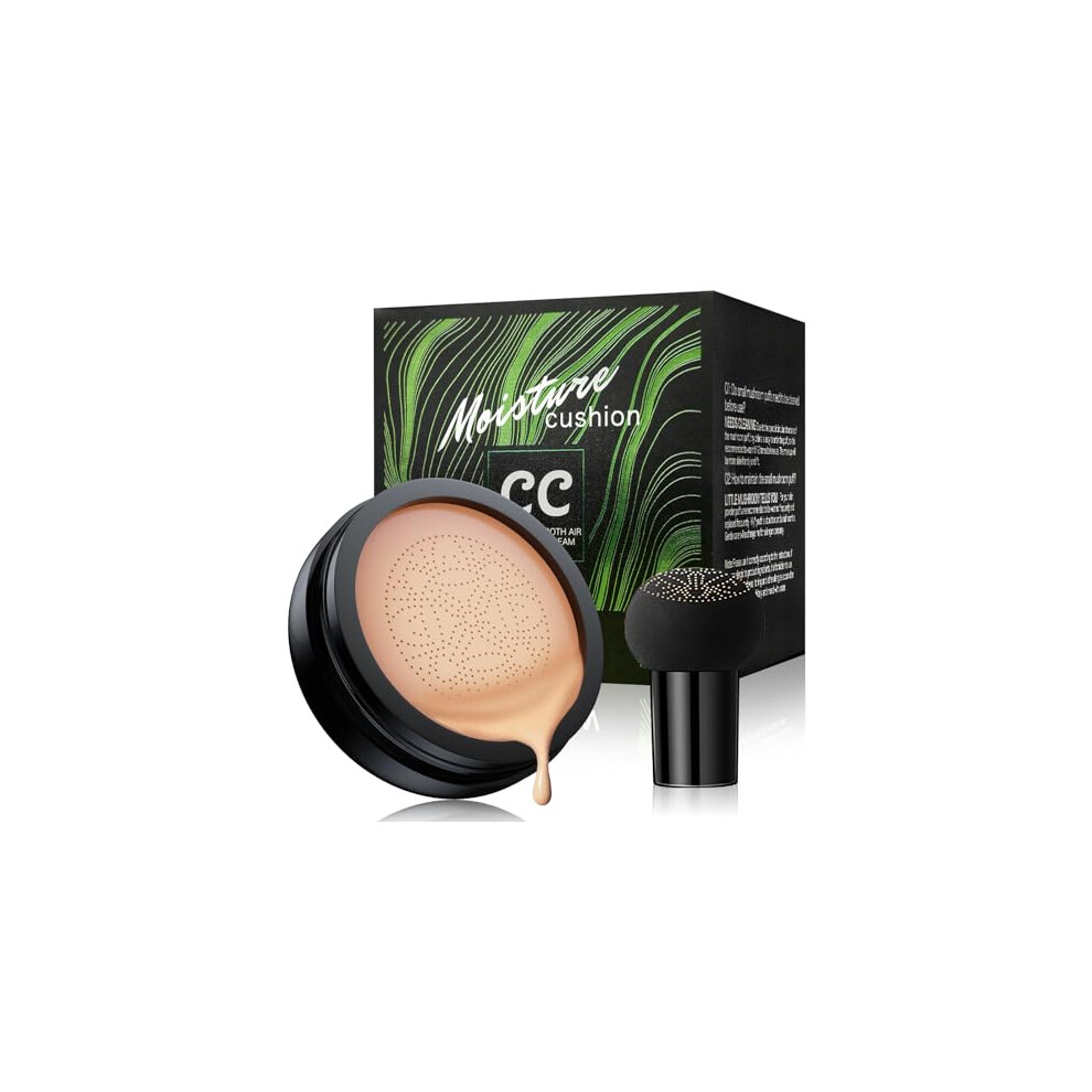 Cream Cc Foundation With Full Coverage, Matte Finish And Mushroom Head Sponge Applicator, Nude