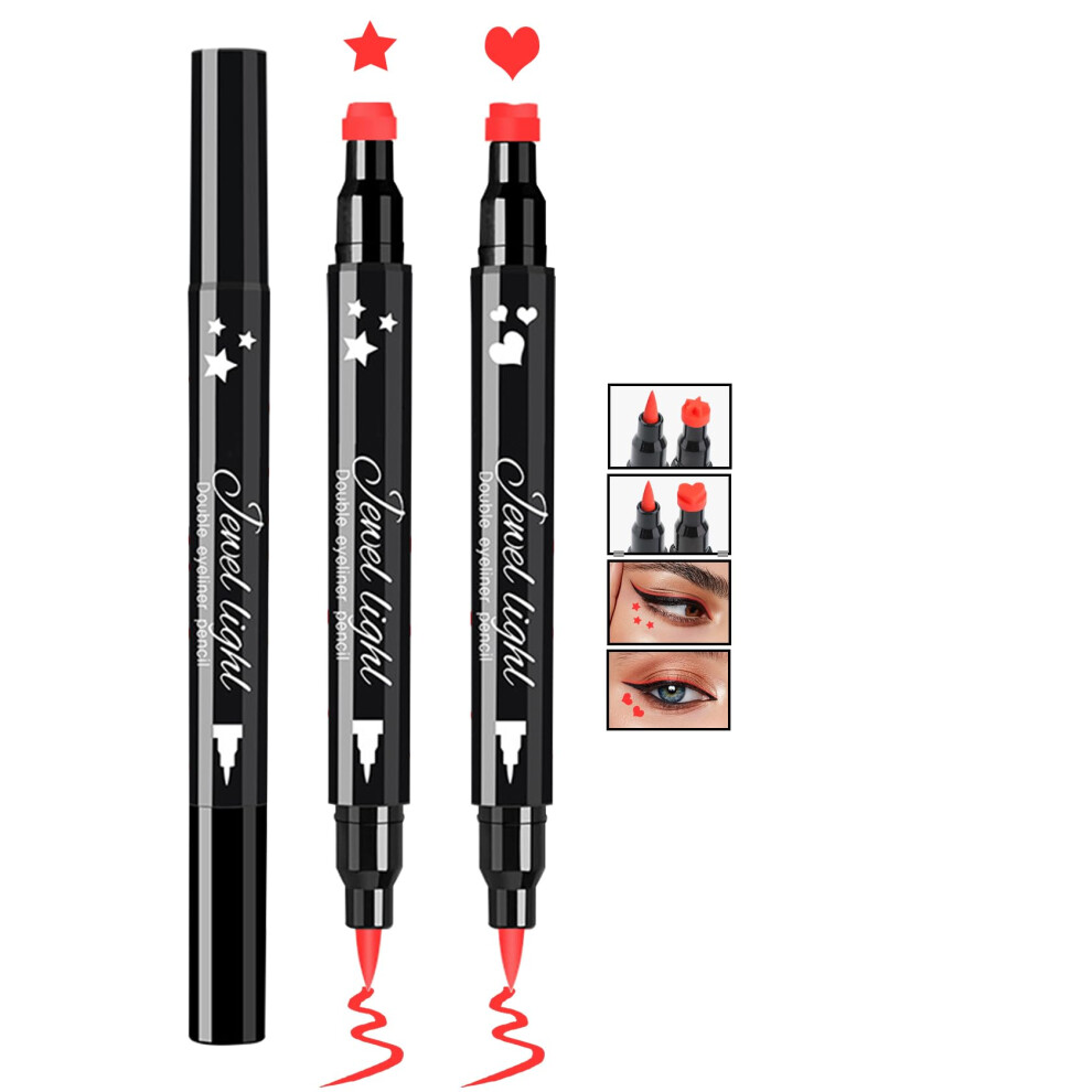 Red Liquid Eyeliner Waterproof Dualend Heart And Star Stamp Quickdry Precision Makeup Pen