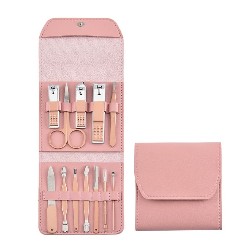 Pink Manicure Set 12Piece Stainless Steel Nail Clippers Kit For Travel And Home Grooming,