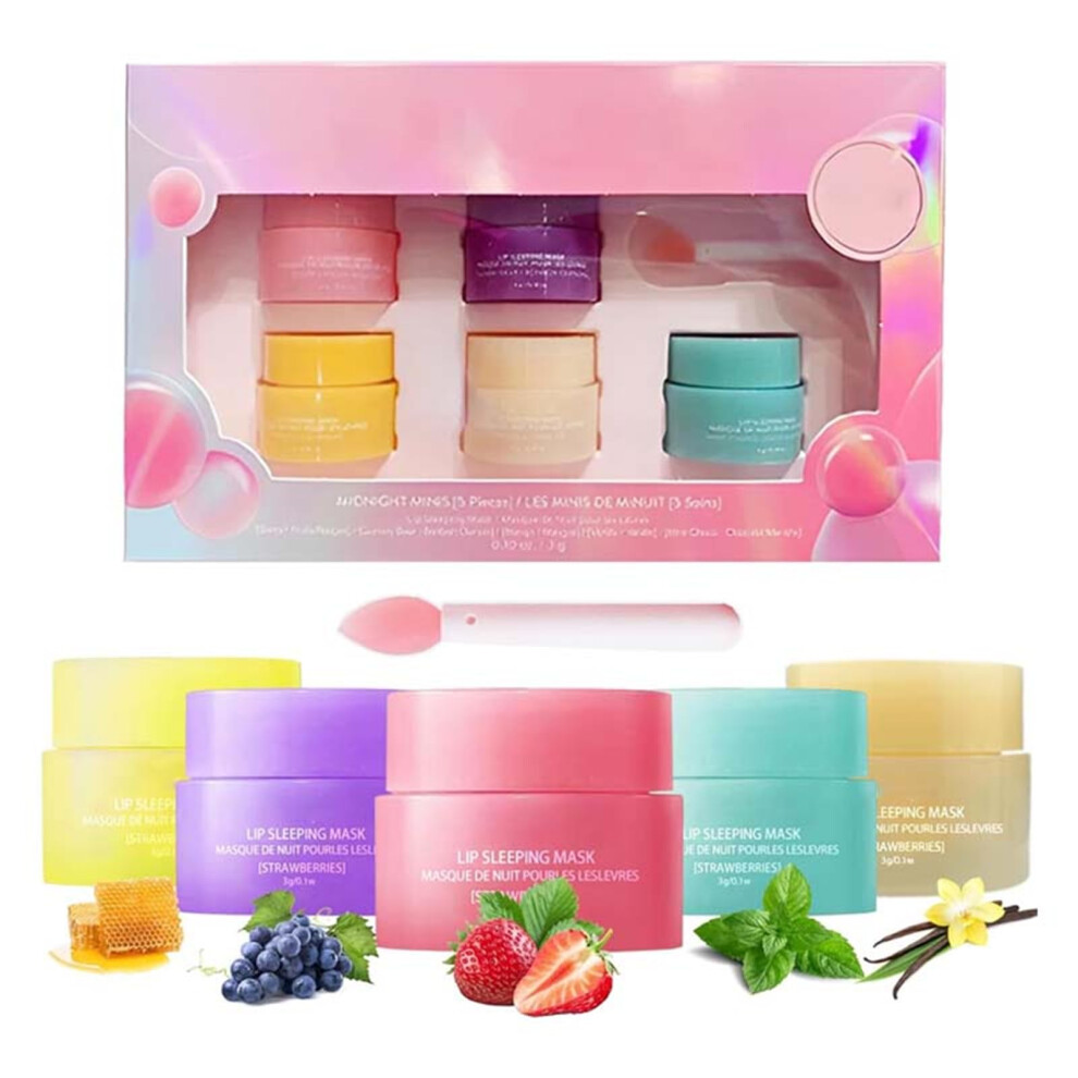Lip Mask Set with Propolis and Vitamin E for Deep Hydration and Overnight Lip , 5 Flavors