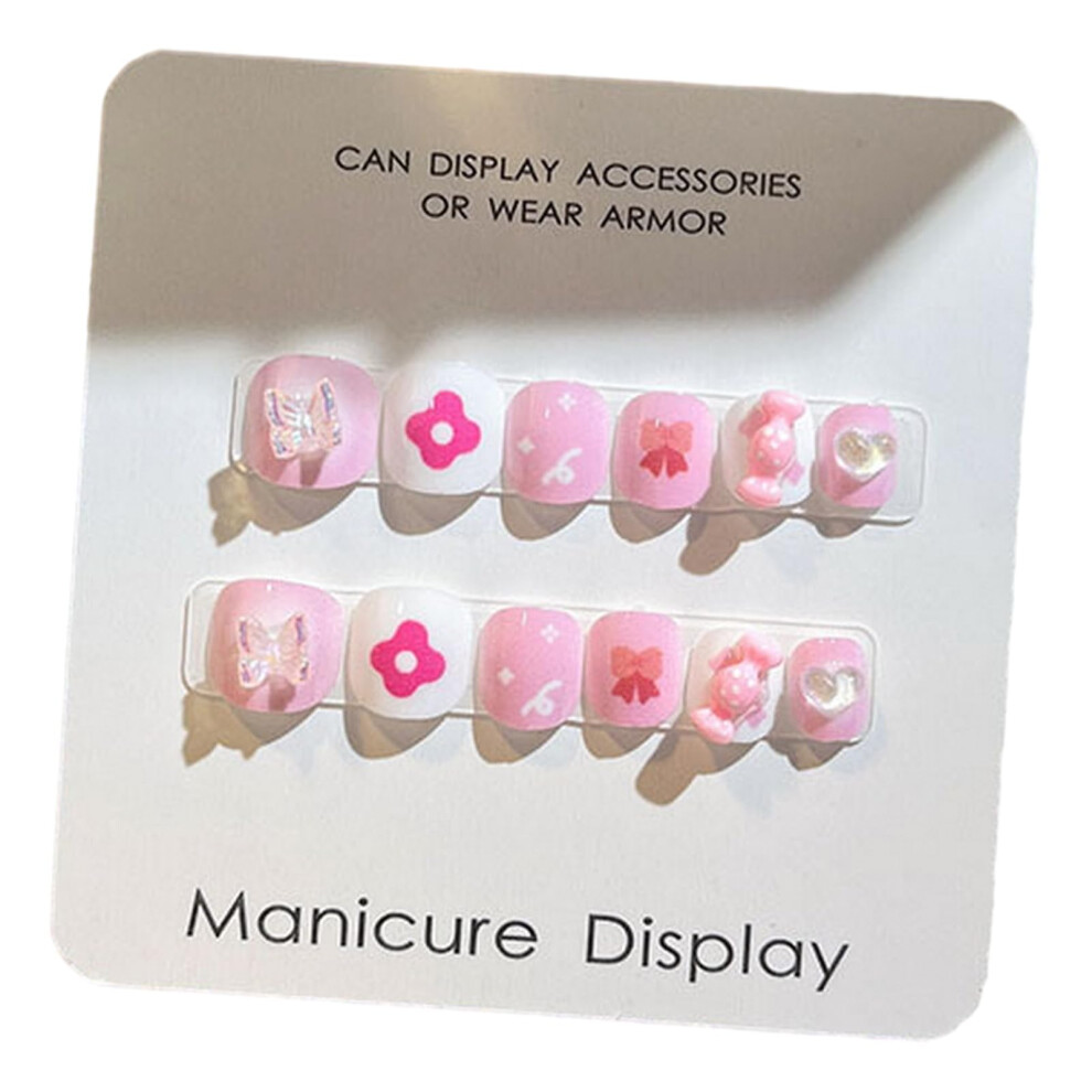 12Pcs Kids Fake Nails with Cute Cartoon Patterns and Jelly Glue for Children DIY Nail Art