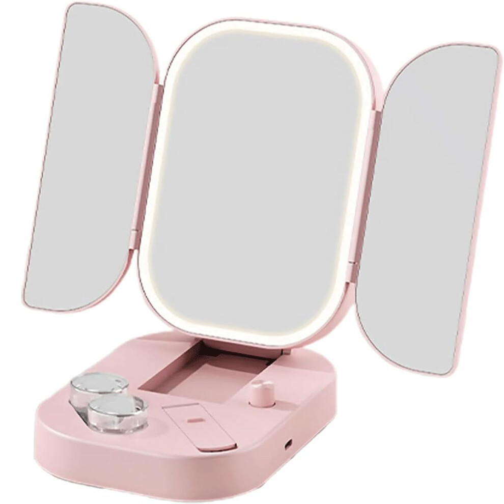 LED Makeup Mirror with 3X Magnification, Foldable Vanity Mirror, Adjustable Brightness for Desktop