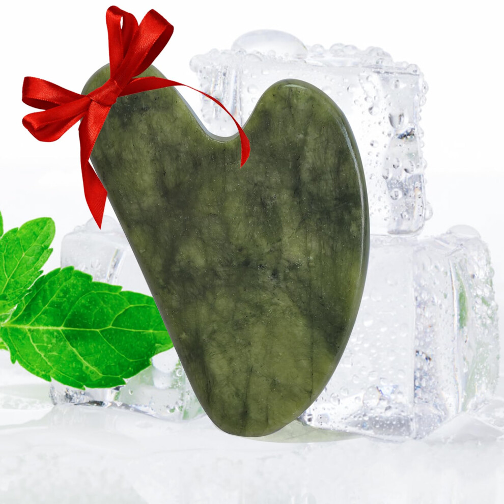 Green Gua Sha Tool Jade Facial Massage Stone For Puffiness Relief, Contouring And Self Care