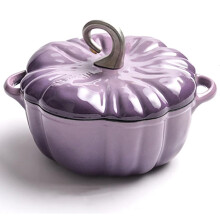 Pumpkin Dutch Oven Enamel Cast Iron Casserole Pot with Lid 1.85L Purple Quick Heat