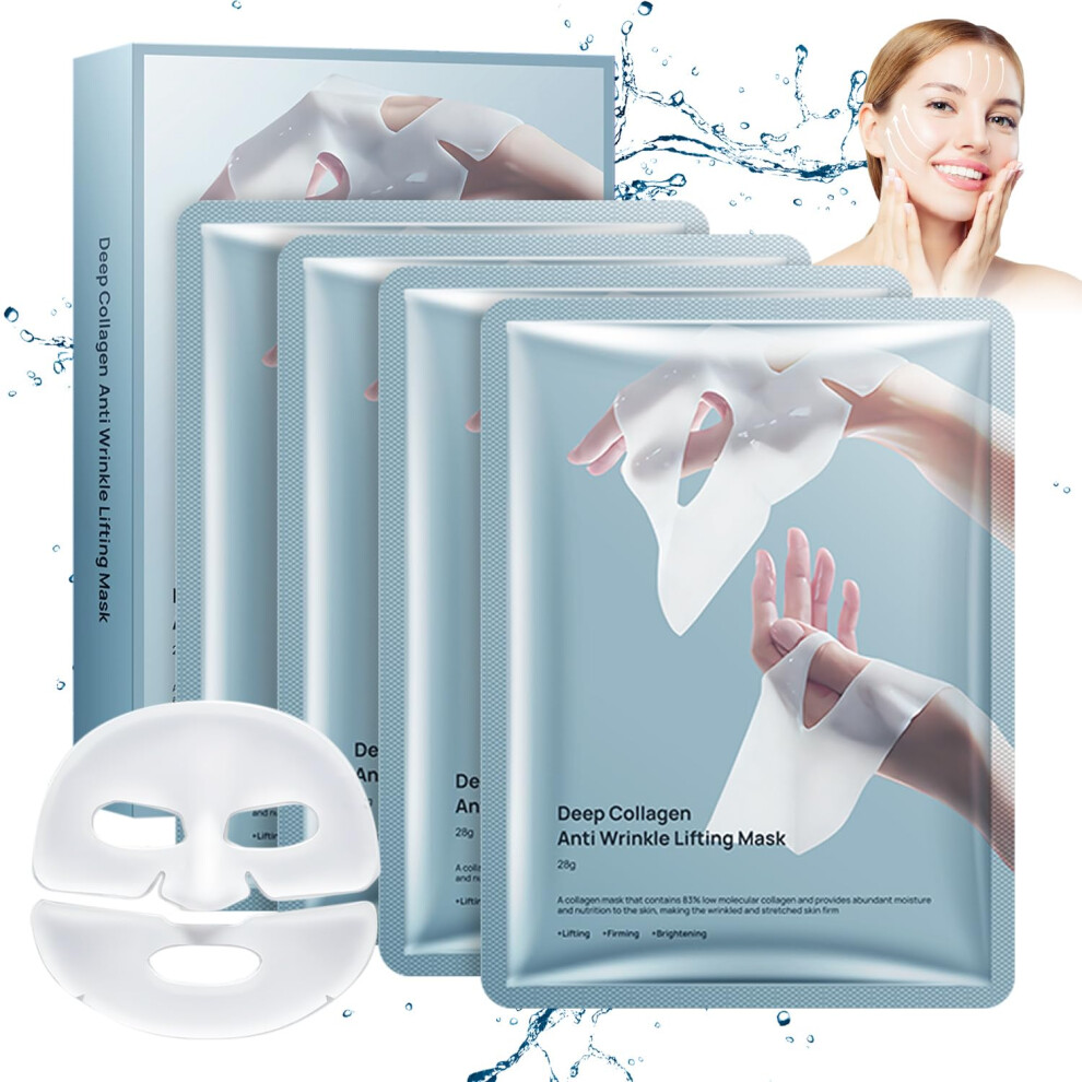 Collagen Face Mask 5pcs Deep Hydration Overnight Firming Anti Wrinkle Sheet for Elasticity Boost