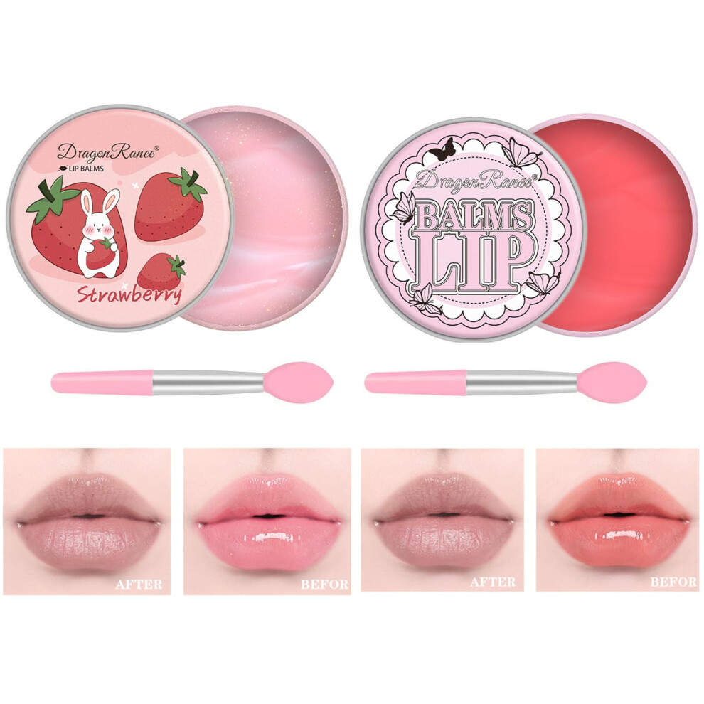 2PCS Hydrating Lip Balm Tins for Dry Chapped Lips, Deep Moisturizing Lip Therapy, Glossy Finish