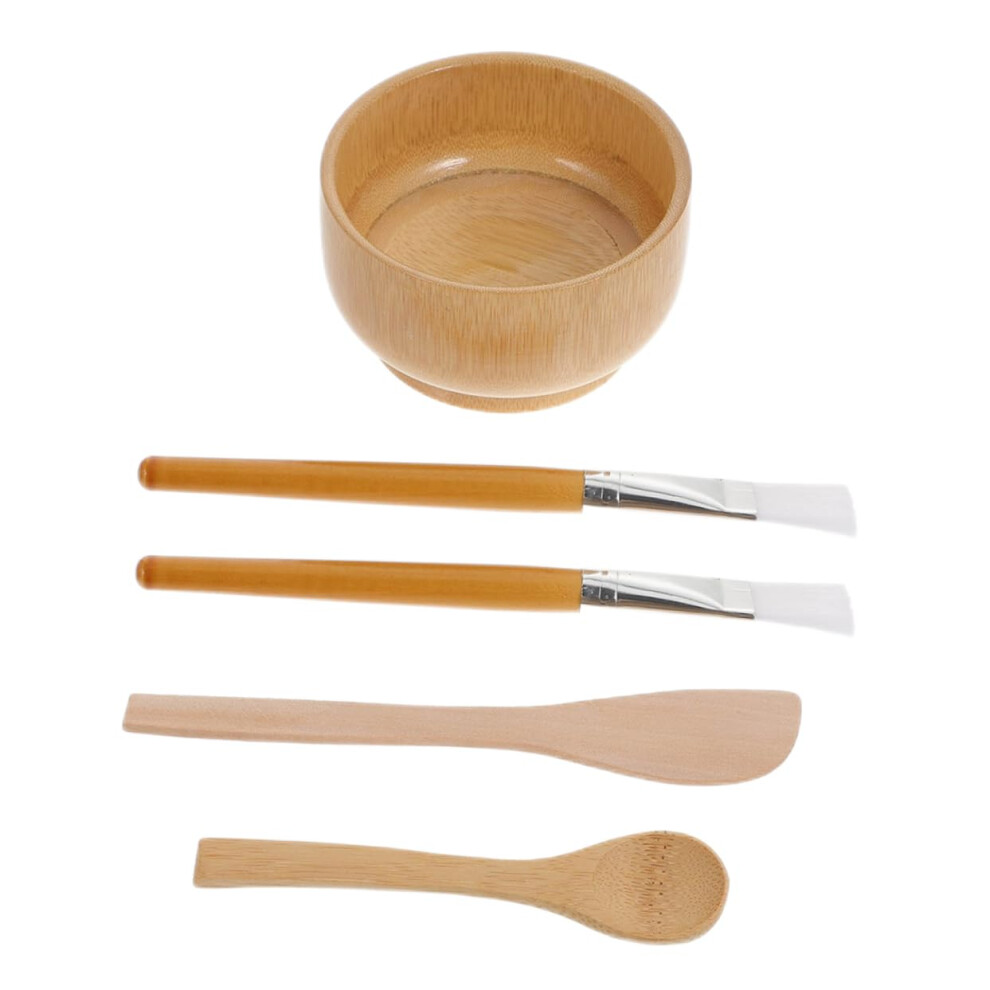 Facial Mask Mixing Bowl Set with Wooden Bowl Spoon and Brushes for DIY Skincare Spa Use