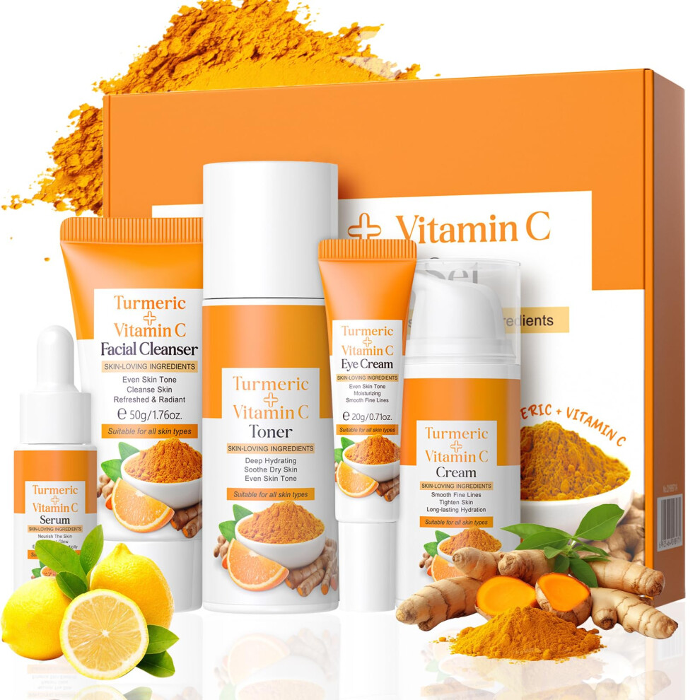 Cream Turmeric Vitamin C Skin Care Set With Face For Brightening, Antiaging And Even Skin Tone