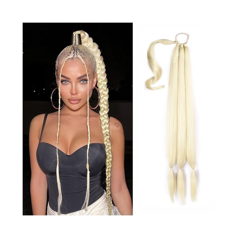 Unisex 34 Inch Blonde Braided Ponytail Hair Extension Wrap Around Synthetic Hairpiece For Women