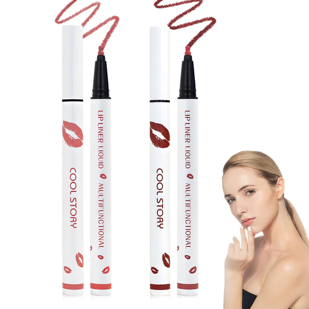 Longwear Waterproof Liquid Lip Liner Pen 2in1 Lipstick Set Matte QuickDry (#4+#7, 2PCS)
