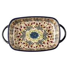 Large Ceramic Baking Dish with Handles, 1900ml Heat Resistant Lasagna Pan, Flower Print Oven Safe