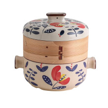 Japanese Clay Pot with Bamboo Steamer, 4L Ceramic Casserole for Soup and Stew, Even Heating Ref: 3786