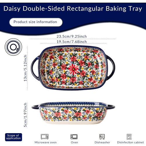 Heat Resistant Ceramic Baking Dish 730ml with Dual Handles Daisy Print Rectangular Lasagne Dish 2