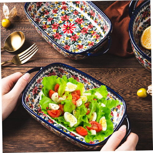 Heat Resistant Ceramic Baking Dish 730ml with Dual Handles Daisy Print Rectangular Lasagne Dish 1