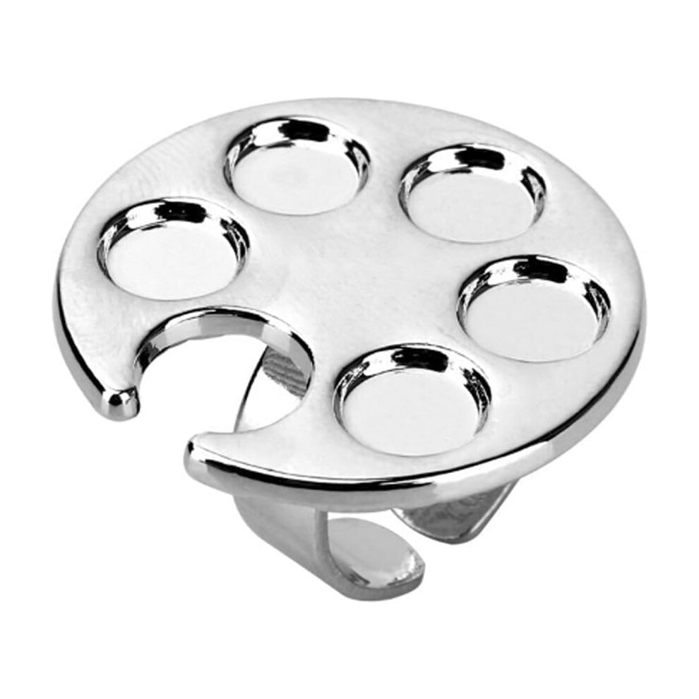 Silver Mini Nail Art Palette with Finger Rings, SixPan Durable Metal Manicure Mixing Tray