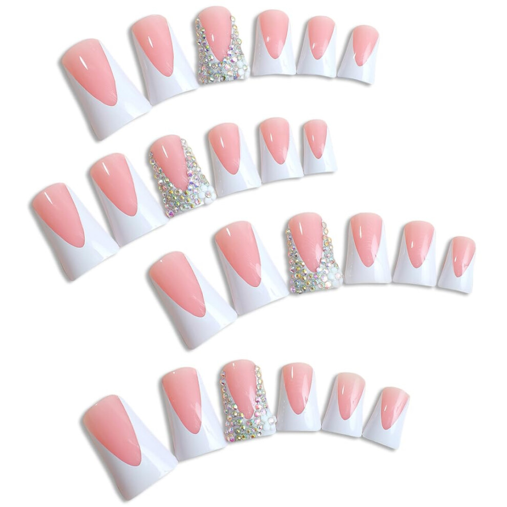 Pink Press On Nails Set French Tip Fake Nails 24 Pieces With Salonstyle Finish
