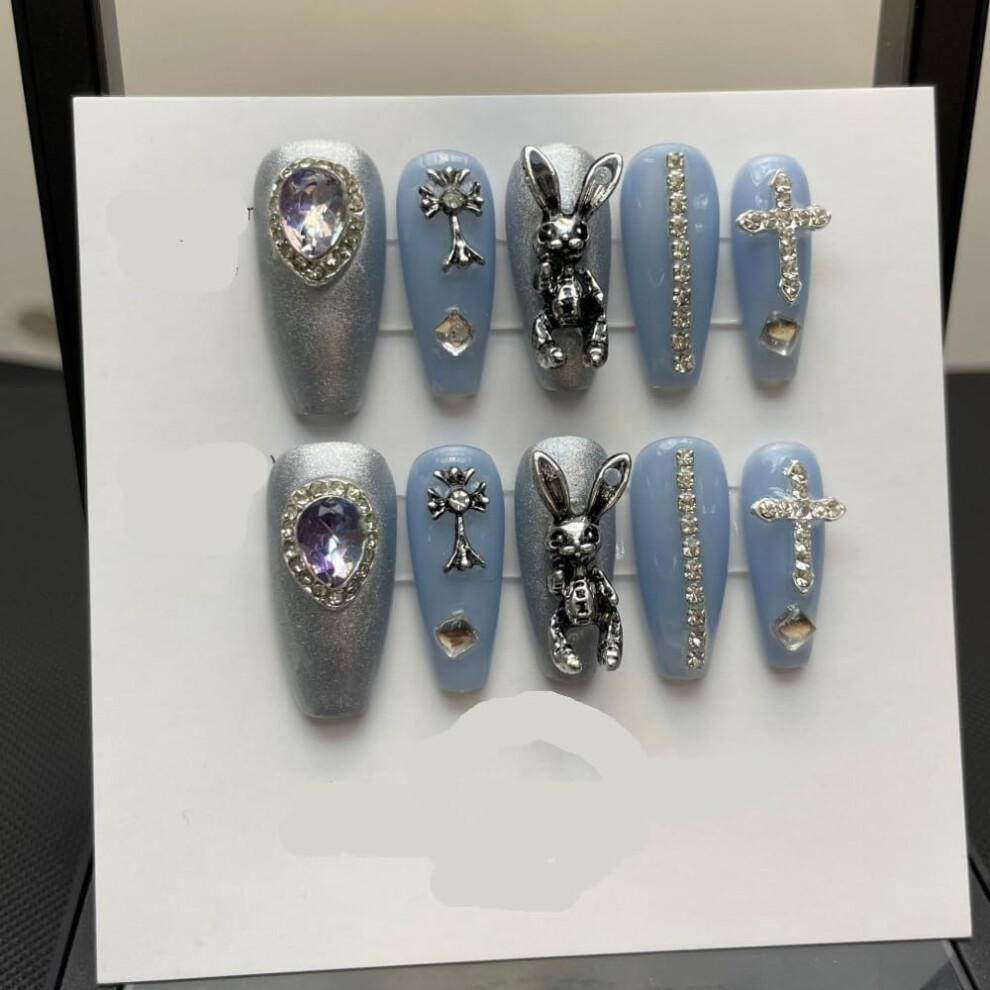 Luxury Nail Stickers Full Diamond Surface Handmade Phototherapy Press On Nails Size 566 Color L