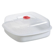 Microwave Vegetable Steamer with Lid, Square MultiFood Cooker for Veggies, Rice and Fish