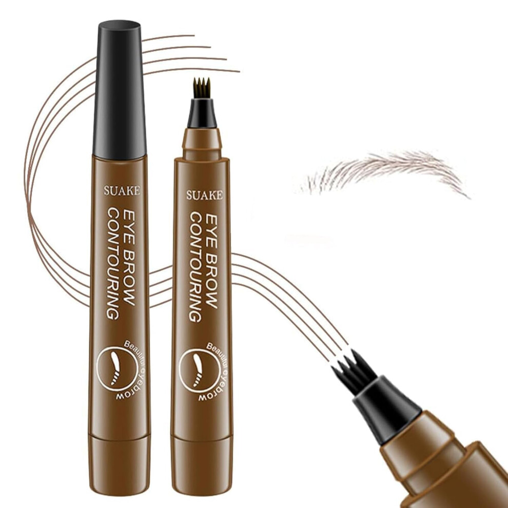 Brown 2Pcs Waterproof Microblading Eyebrow Pencil Light 4Tip Smudgeproof Longlasting Brows