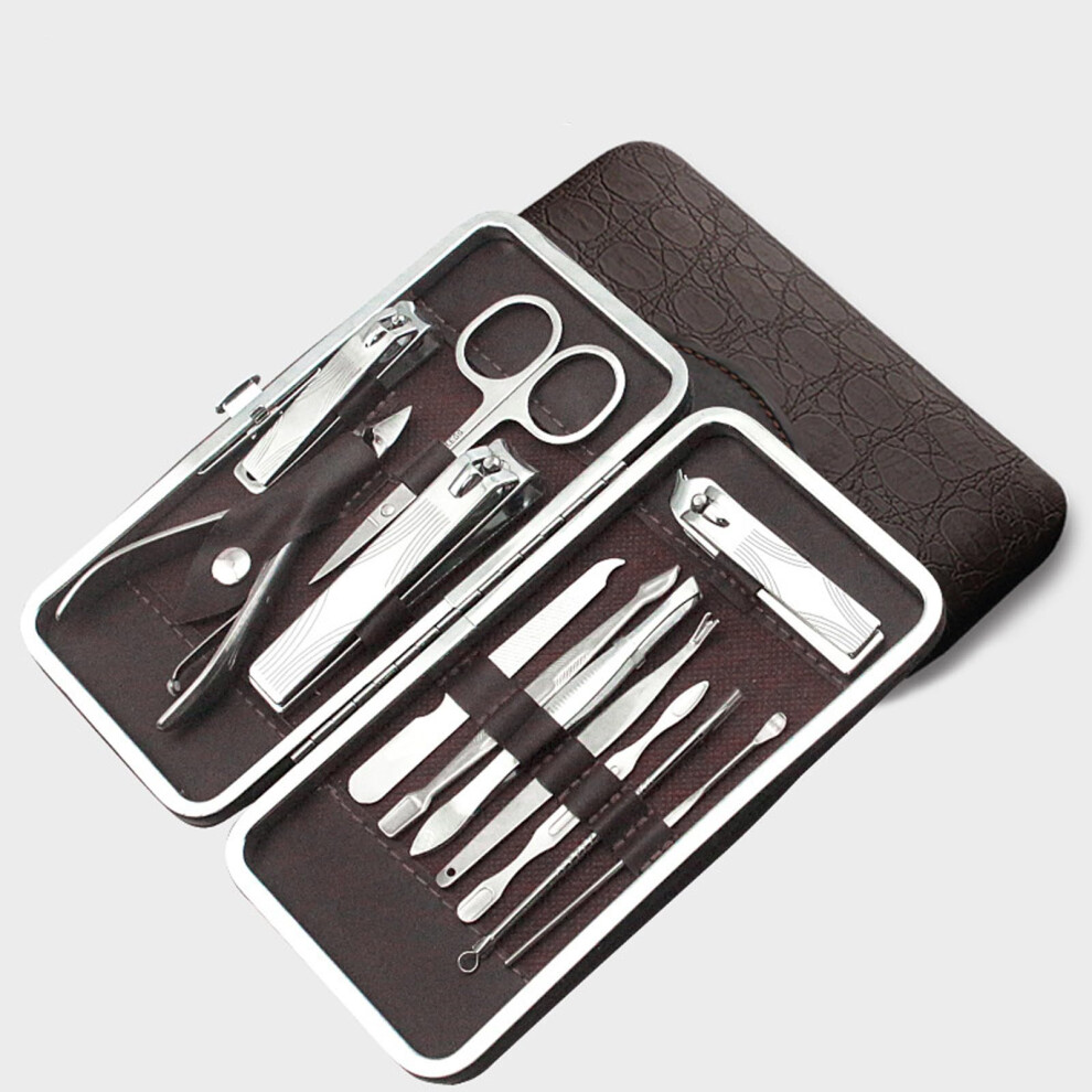 Manicure Set 12pcs Stainless Steel Nail Clippers Kit with Travel Case for Professional Grooming