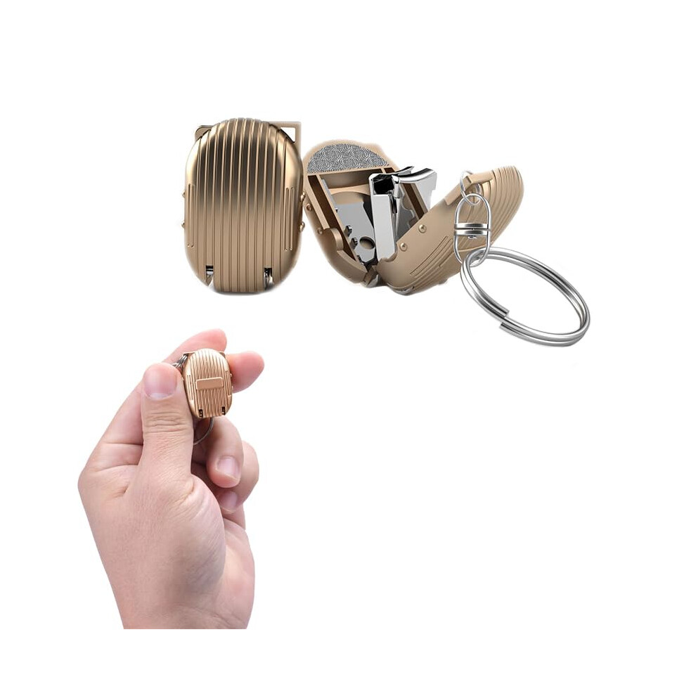 Golden Foldable Stainless Steel Nail Clipper Keychain With Dual Nail Files Travel Compact