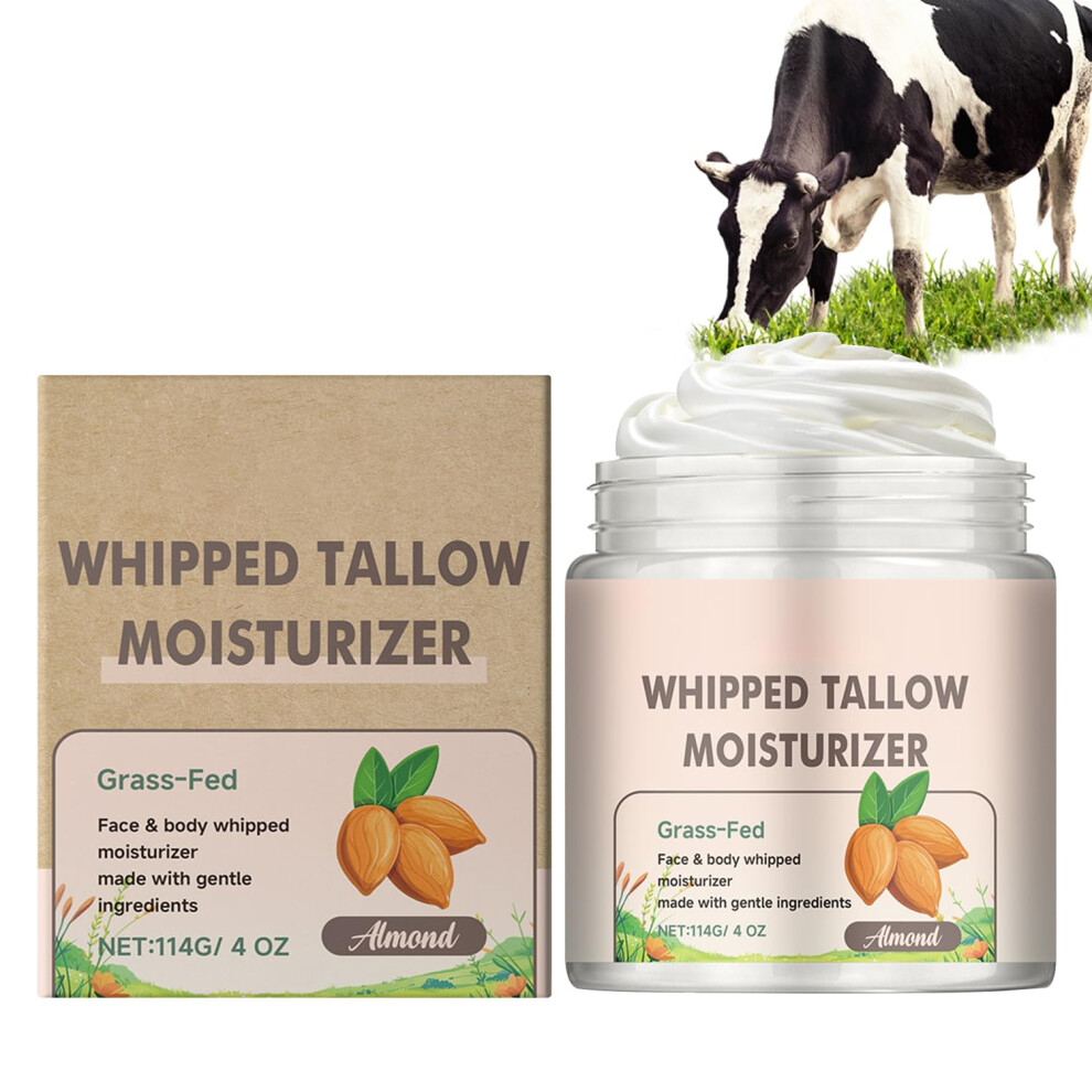 Cream Grass Fed Tallow Face Moisturizer Deep Hydration Balm For Dry Or Sensitive Skin, Almond 4Oz