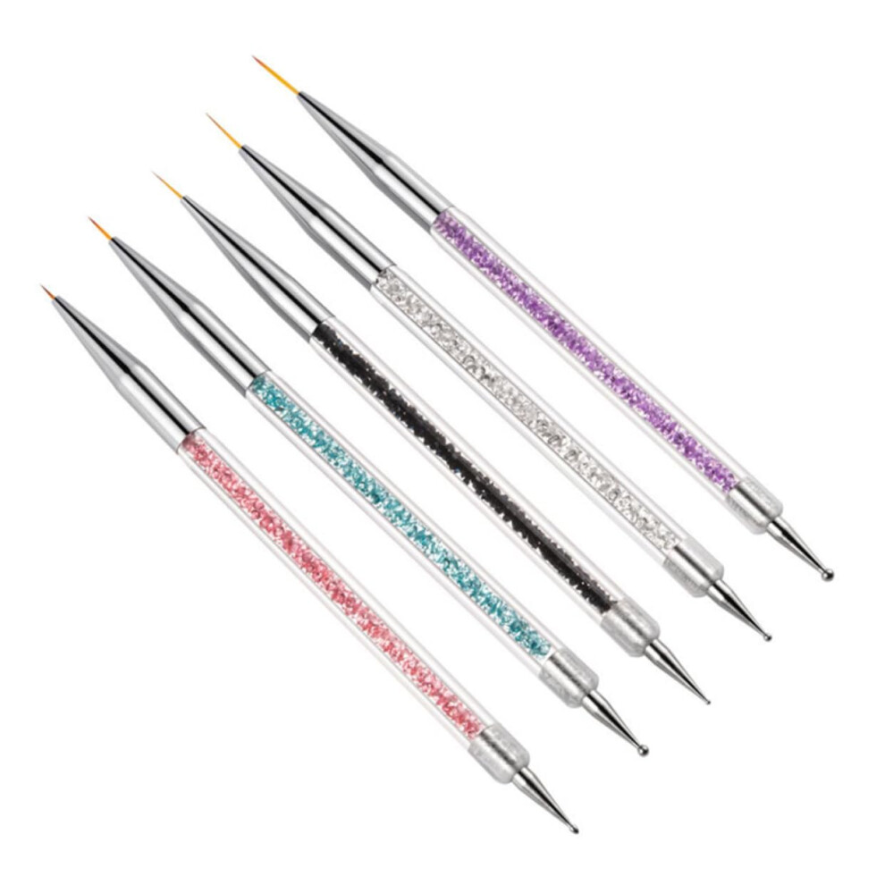 Nail Art Brush Set with Dotting Pens, DualEnded Design for Precision Nail Detailing, 5pcs