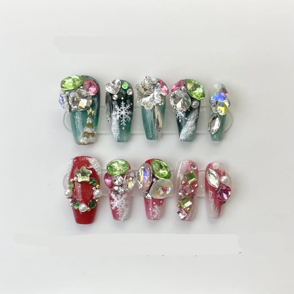 Diamond Nail Stickers Full Diamond Luxury Press On Nails Handmade Phototherapy Ready to Wear S