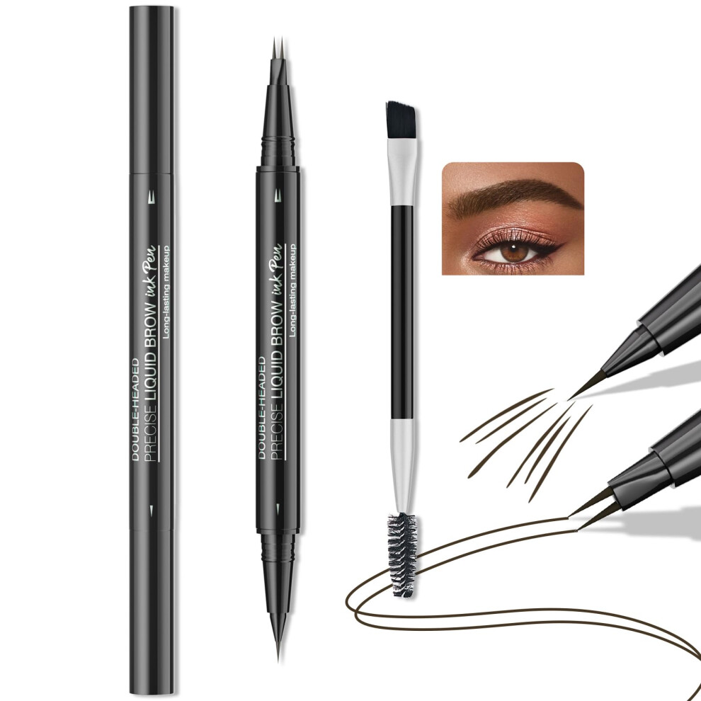 Black,Brown Black Brown Waterproof Eyebrow Pen, Dualended Precision Tip For Longlasting Natural Brows 04#